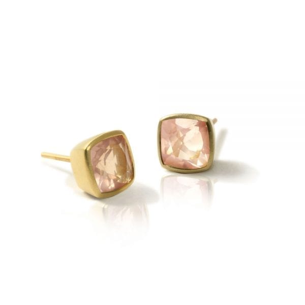 Gold Rose Quartz Stud Earrings by Scarab Jewellery Studio