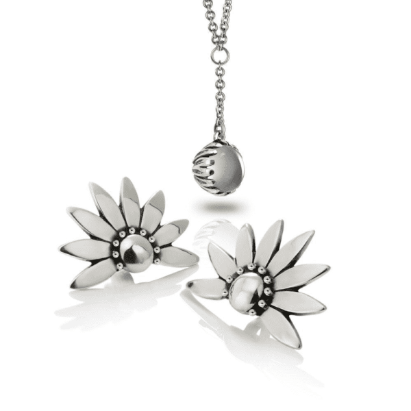 Silver Bundle- Silver Daisy Moonstone drop pendant with Silver Dandelion Earrings